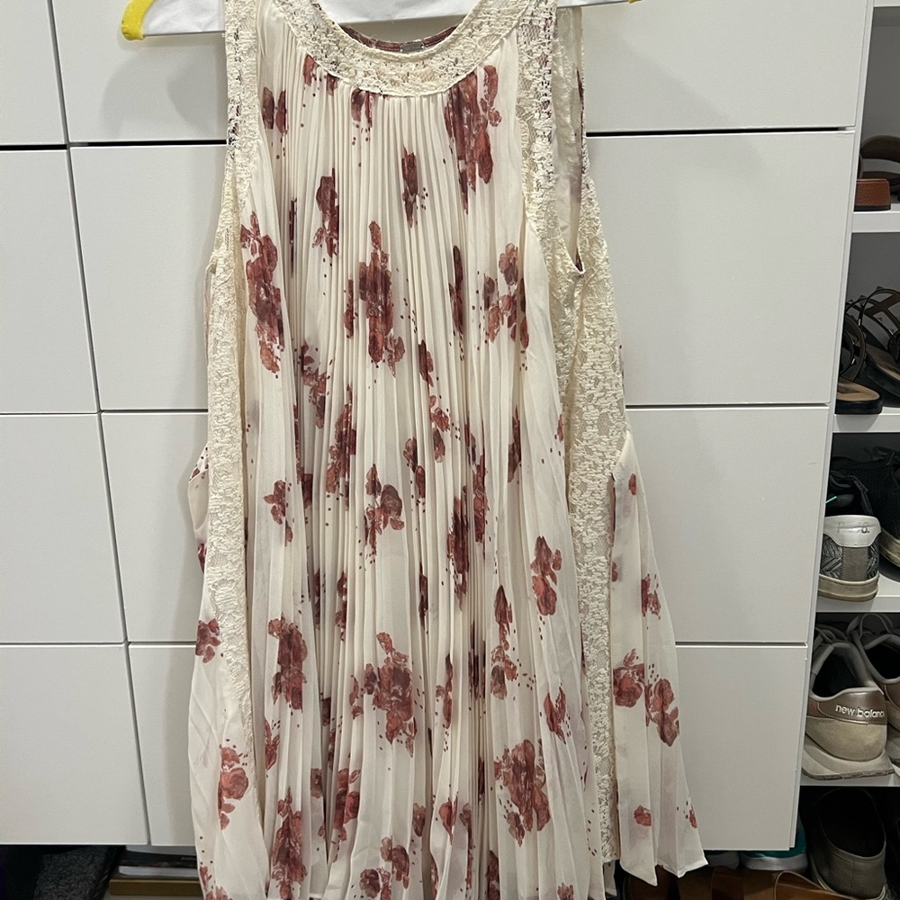 Free People Cream and Red Floral Mini Dress
